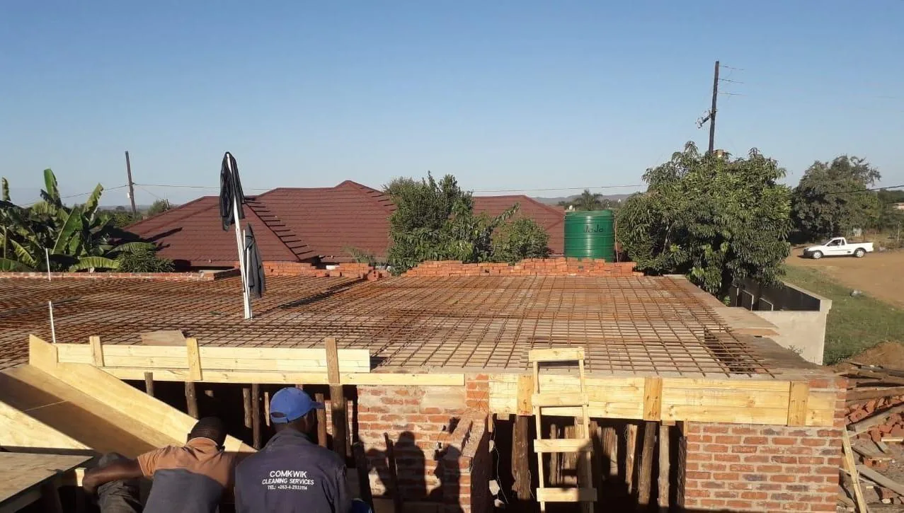 Reinforced concrete slab with steel mesh prepared for casting on a residential project